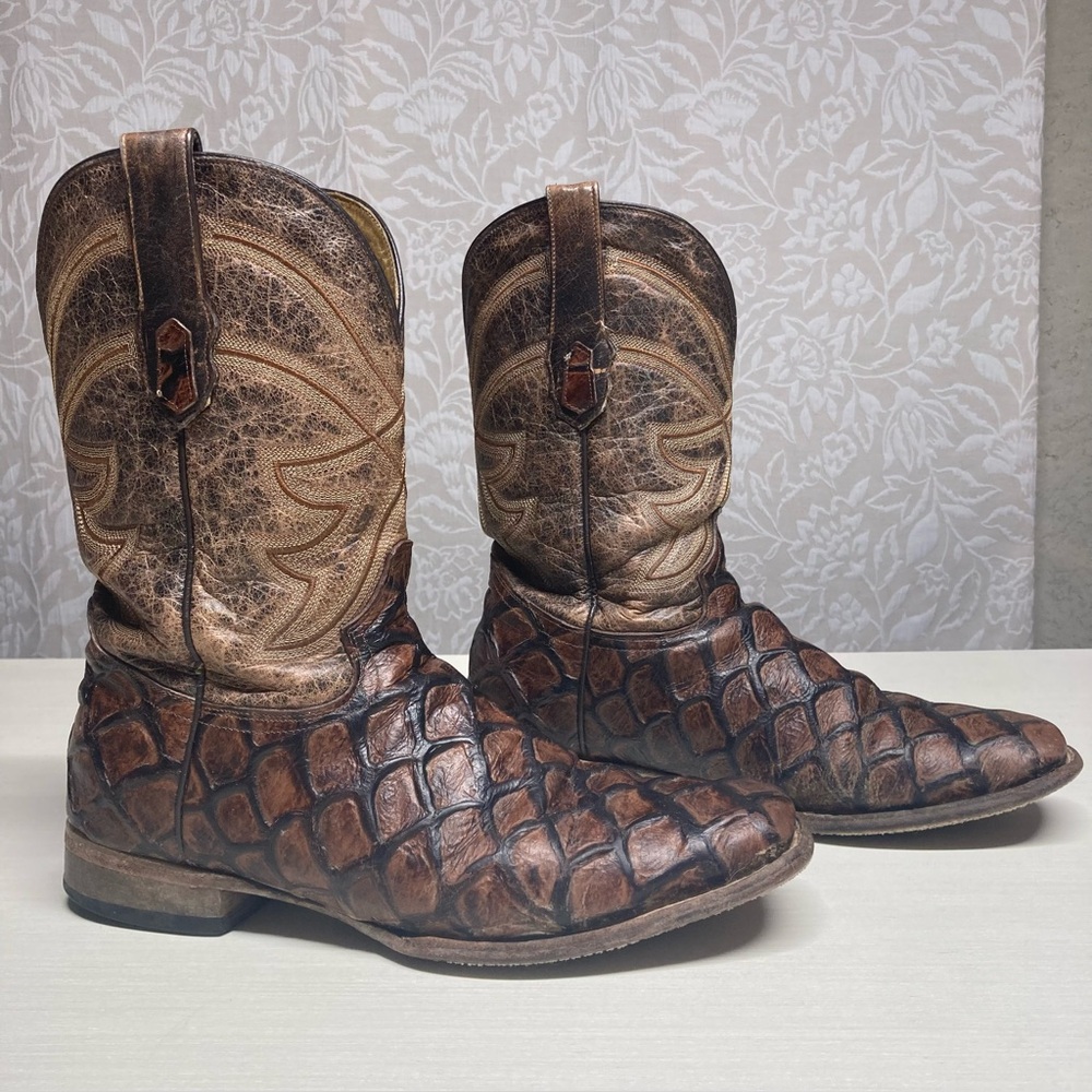 Cody James Pirarucu Exotic Leather Western Cowboy Boots Square Toe Size 12